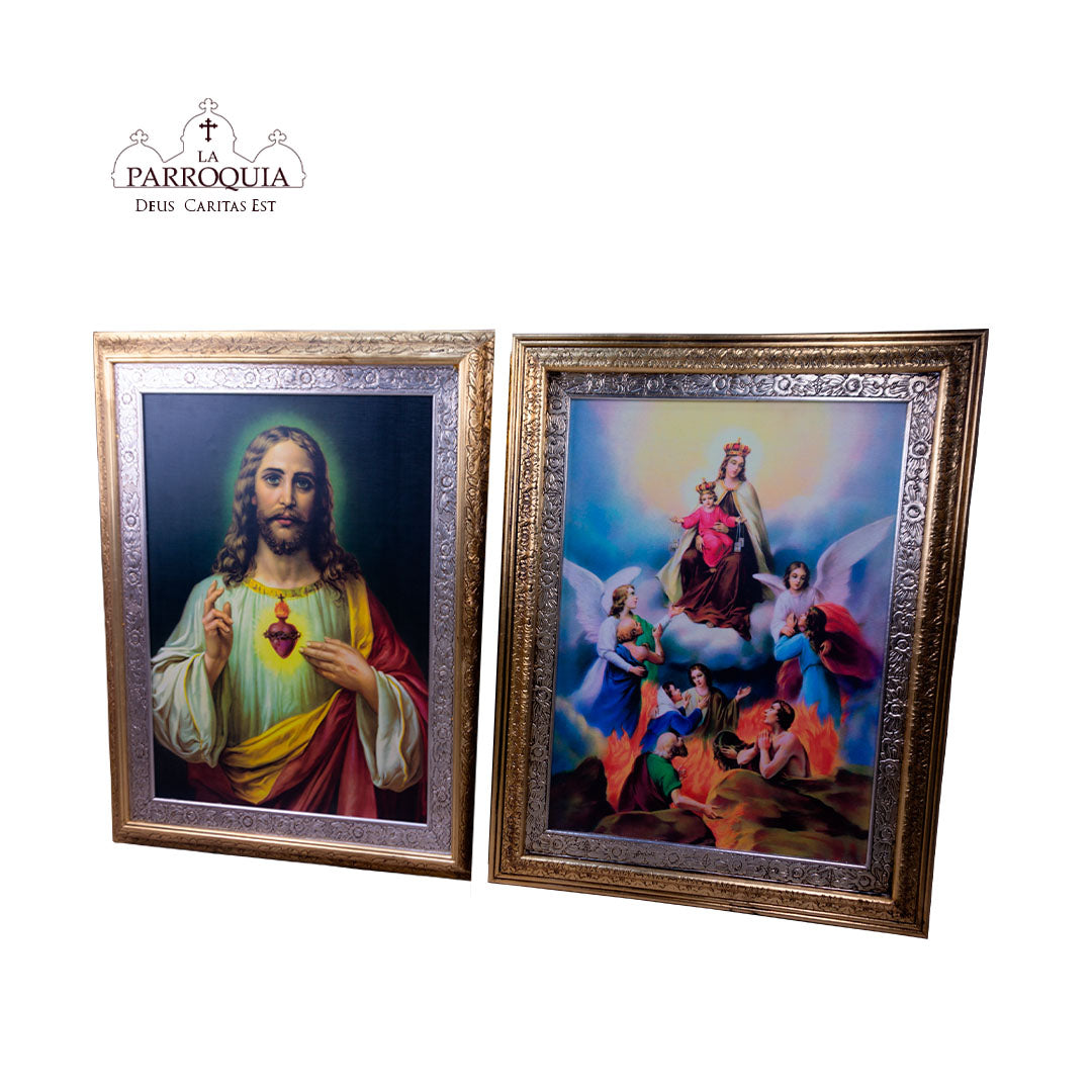 Cuadro Sagrado Corazón y Virgen del Carmen